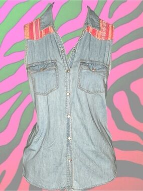 Mudd tumblr girl denim pink woven western Coachella tank top